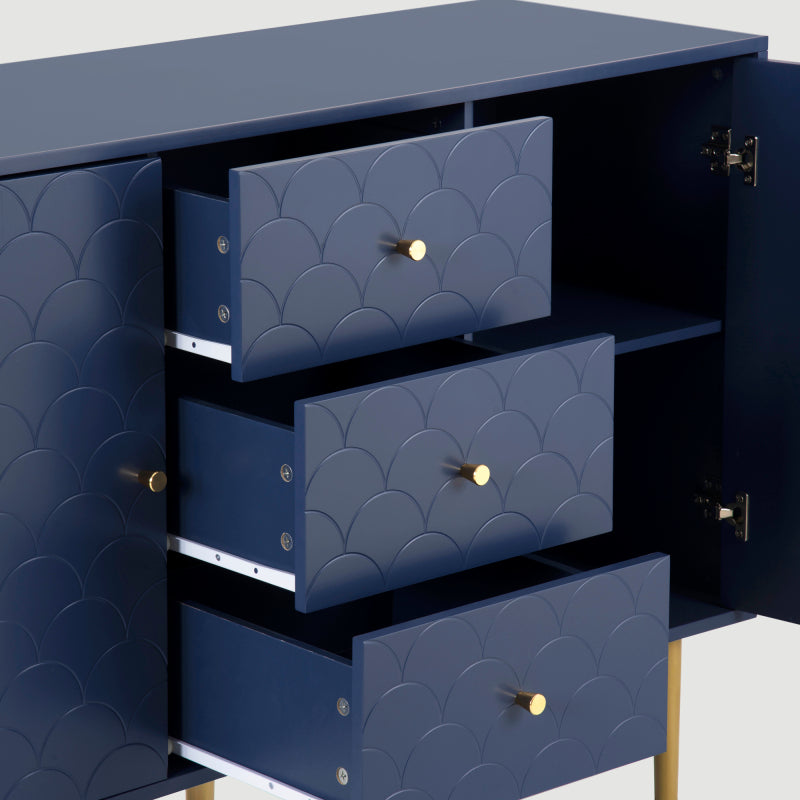 Kommode mit 2 Türen und 3 Schubladen, Verstellbare Ablage, für Wohnzimmer Schlafzimmer, Marineblau-H82/B120/T40 cm