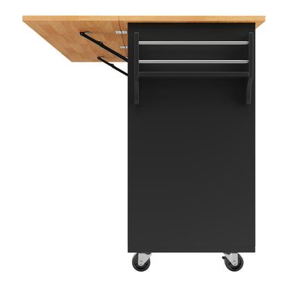Moderne Kücheninsel, Küchenschrank, Ausziehbarer Küchenwagen mit Rollen und Arbeitsplatte, Servierwagen mit Gewürzregal und 8 Schubladen, Schwarz