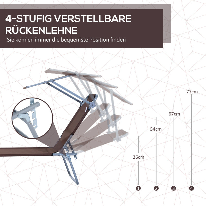 Sonnenliege Gartenliege klappbar mit Sonnenschutz Braun 187x58x36 cm für Terrasse & Balkon