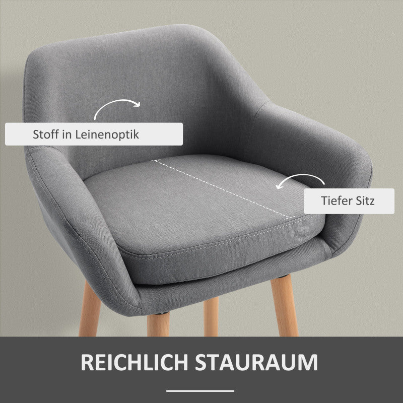 2er-Set Barhocker, Barstuhl aus Leinen mit Sitzkissen, Küchenhocker, Bistrohocker mit Fußstützen, Tresenhocker, Grau, 55 x 48 x 100 cm
