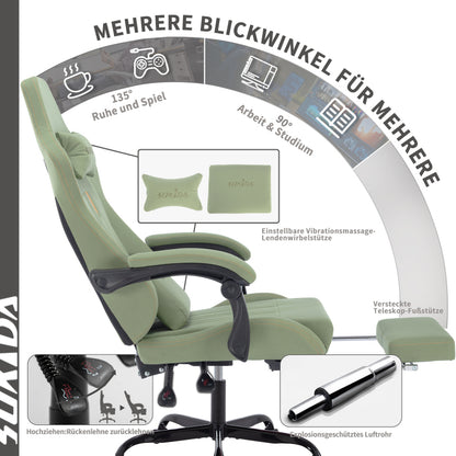 Gaming Stuhl Computerstuhl Ergonomischer Gaming Chair mit Fußstütze Bürostuhl Ergonomischer Computerstuhl mit Lendenwirbelstütze Grün