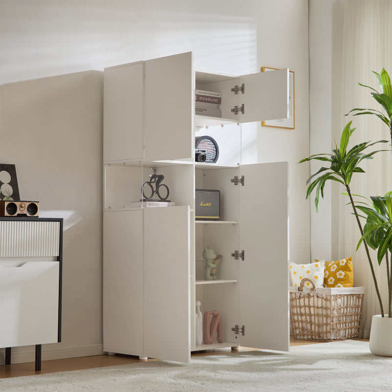 Vitrine mit LED-Beleuchtung, Hochschrank mit transparentes Acryl, für Wohnzimmer Büro Küche, offene Lagerung, Weiß