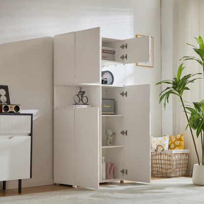 Vitrine mit LED-Beleuchtung, Hochschrank mit transparentes Acryl, für Wohnzimmer Büro Küche, offene Lagerung, Weiß