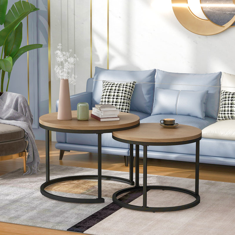 Runder Couchtisch 2er Set Satz Couchtisch Wohnzimmer Runder geschachtelter Beistelltisch 2 Runder Beistelltisch(Eiche)