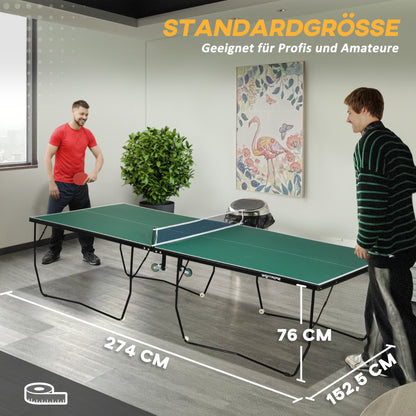 SPORTNOW Indoor Tischtennisplatte mit Rollen, Tischtennistisch Klappbar, Tischtennisspiel-Set mit 2 Tischtennisschlägern, 3 Bällen, Stahl, Grün