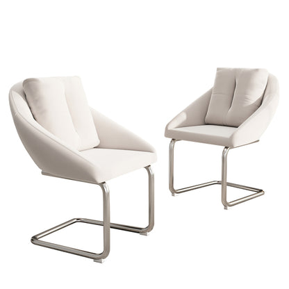 Esszimmerstuhl aus Samt, 2er-Set mit Kissen, entspannender Drehstuhl, gewölbte Stützbeine, Beige
