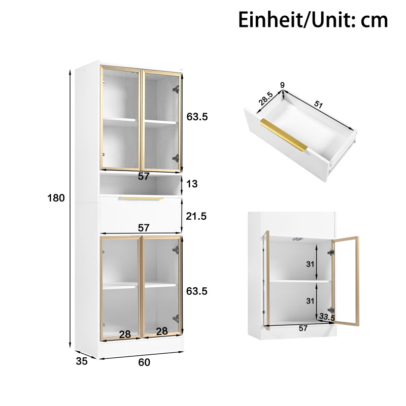 Moderner Weißer Hochschrank mit 16-Farb-LED und Bluetooth – 60×35×180cm