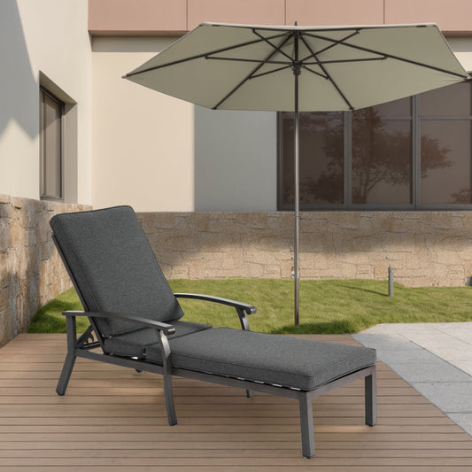 Lounge Patio Chair with Cotton Cushion, Adjustable Reclining Rust-Resistant Aluminum  Poolside Chaise Lounge Furniture, Waterproof Grey Cushion (1pc)