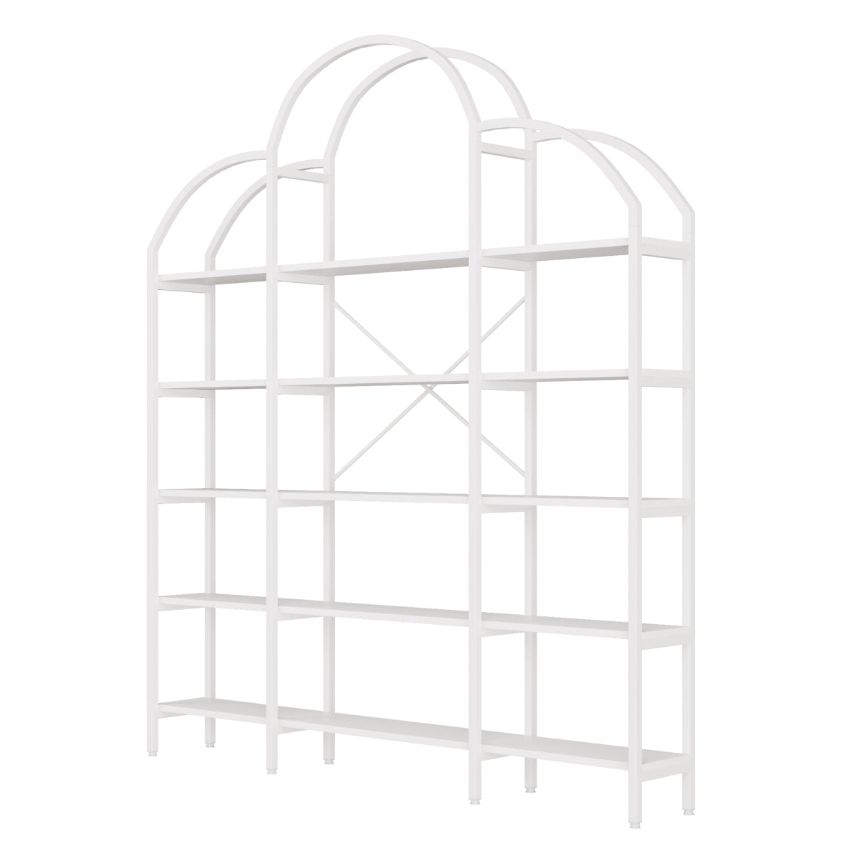 Regal 170x26x190 cm aus Stahl & MDF, 5 Ebenen Bücherregal mit Wolken-Dekor, modernes Standregal, stabil & pflegeleicht, Weiß