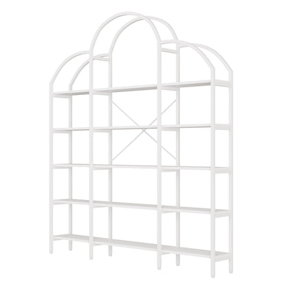 Regal 170x26x190 cm aus Stahl & MDF, 5 Ebenen Bücherregal mit Wolken-Dekor, modernes Standregal, stabil & pflegeleicht, Weiß