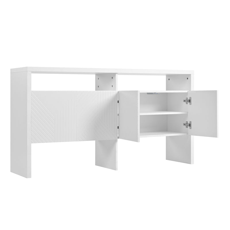 Kommode / Sideboard / Flurschrank mit 2 offenen Fächern und 4 Türen, Weiß