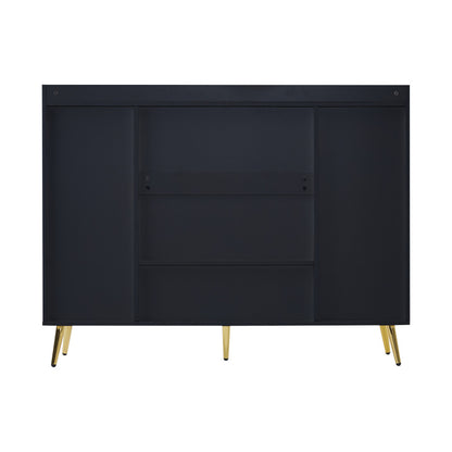 Schuhschrank, Schuhregal mit 2 Schubladen und 4 Türen, Metallfüße, schwarz