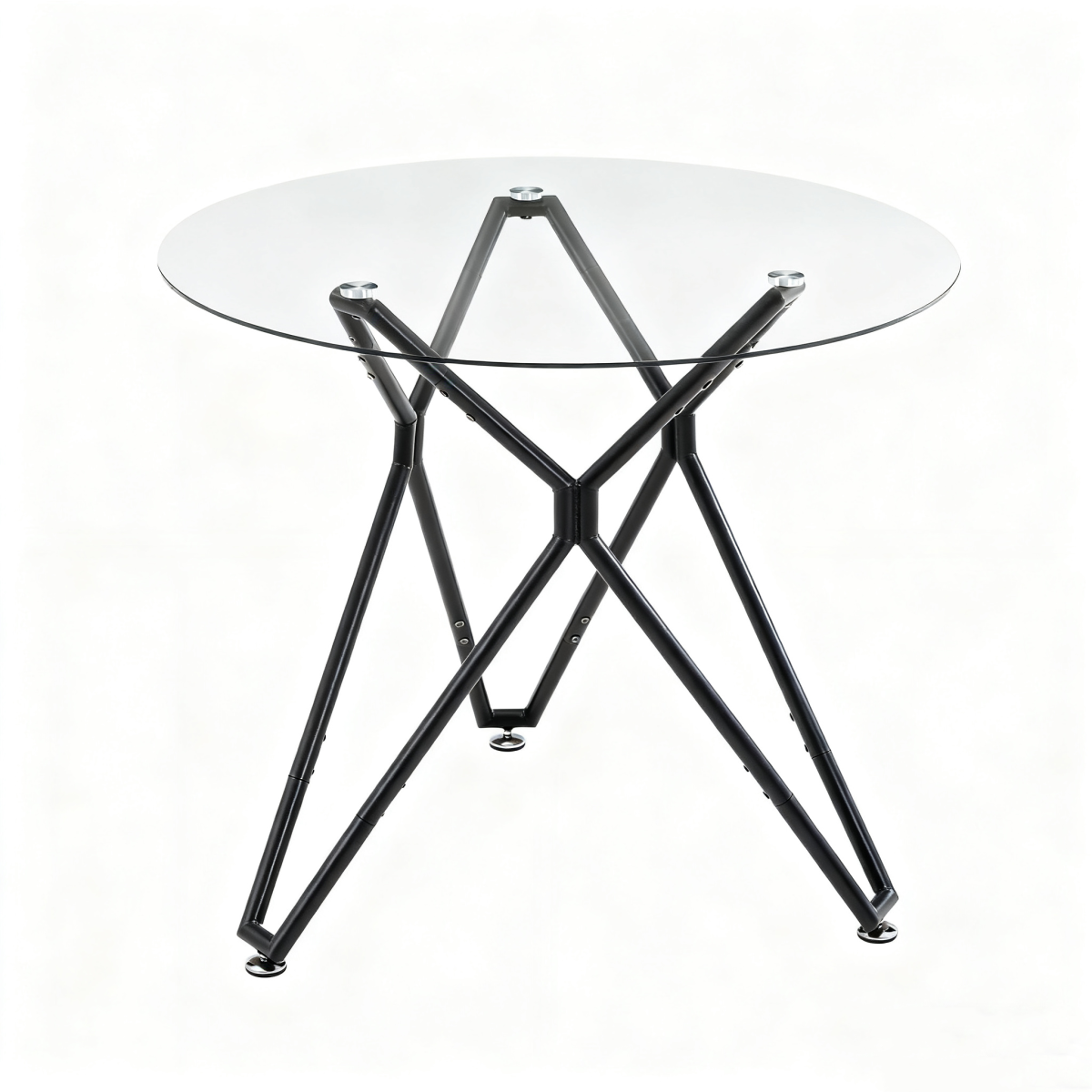 Esstisch Rund 90 cm Schwarz, Glastisch mit Gehärtetem Glas & Metallbeinen, Modernes Design