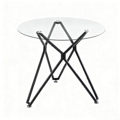 Esstisch Rund 90 cm Schwarz, Glastisch mit Gehärtetem Glas & Metallbeinen, Modernes Design