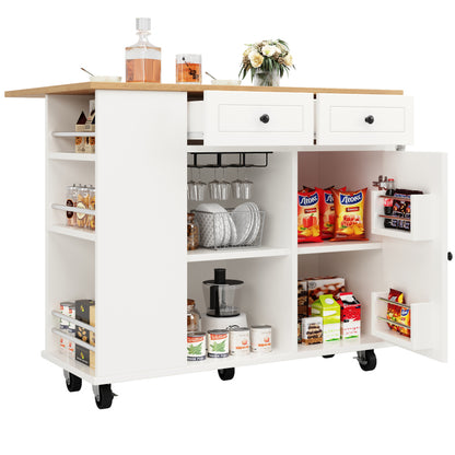 Kücheninsel mit herausnehmbaren Trennwänden, Küchenschrank, Esszimmerwagen mit Arbeitsplatte, Buffetschrank, Esszimmerwagen mit Holzmaserung, ausgestattet mit Snackhalter und Weinglasregal, weiß