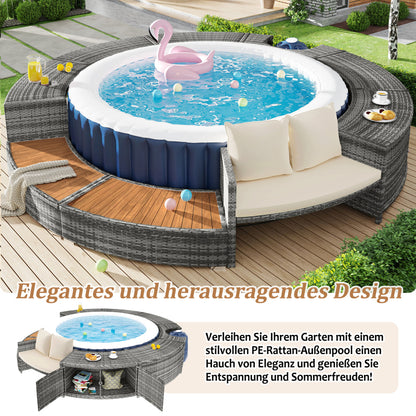 Garten-Lounge-Set mit runder Couch, Gartenmöbel-Set, Lounge-Set, für Whirlpool und Pool, mit verstellbaren Füßen, inklusive Kissen, Möbel für Terrasse, Garten oder Poolbereich(previous sku:HW00004AAA)
