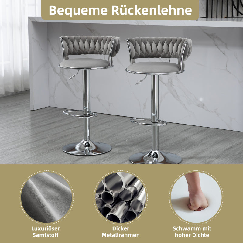 COOLMORE 360 Grad drehbare Barhocker 2 Stück Set höhenverstellbare Stühle mit Fußstütze für Küche, Esszimmer, Insel, Bar, Weinkeller, Büro, Wohnzimmer, Wohnzimmer, Silber, Modern Style, High-End Style