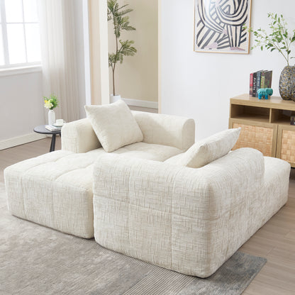 Modernes Sektionssofa, L-Sofa, 3-Sitzer-Sofa, keine Installation erforderlich, Chenille-Sofa mit Chaiselongue und Armlehnen, 3 Kissen, Seitentasche für Fernbedienung, Beige