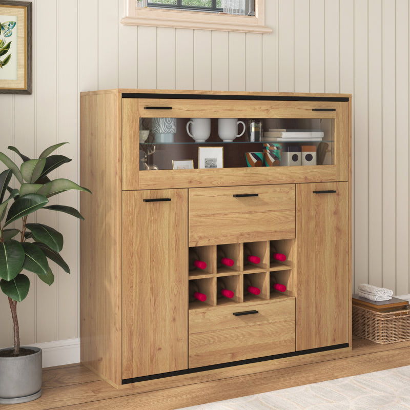 Sideboard, Eleganter Weinschrank mit Doppeltüren, Glasregal und Weinhalterung - Perfekte Aufbewahrung in einem stilvollen Sideboard