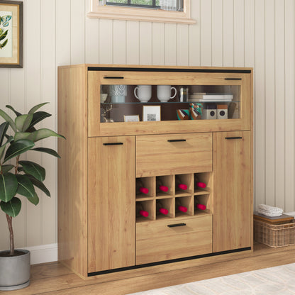 Sideboard, Eleganter Weinschrank mit Doppeltüren, Glasregal und Weinhalterung - Perfekte Aufbewahrung in einem stilvollen Sideboard