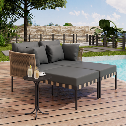 Gartensofa, Outdoor Loungesessel, Abnehmbarer und Modularer Garten Loungesessel, Balkonmöbel-Set, Loungemöbel, Terrassenmöbel mit 4 Kissen, Couchtisch mit Abnehmbaren und Waschbaren Kissen, Grau