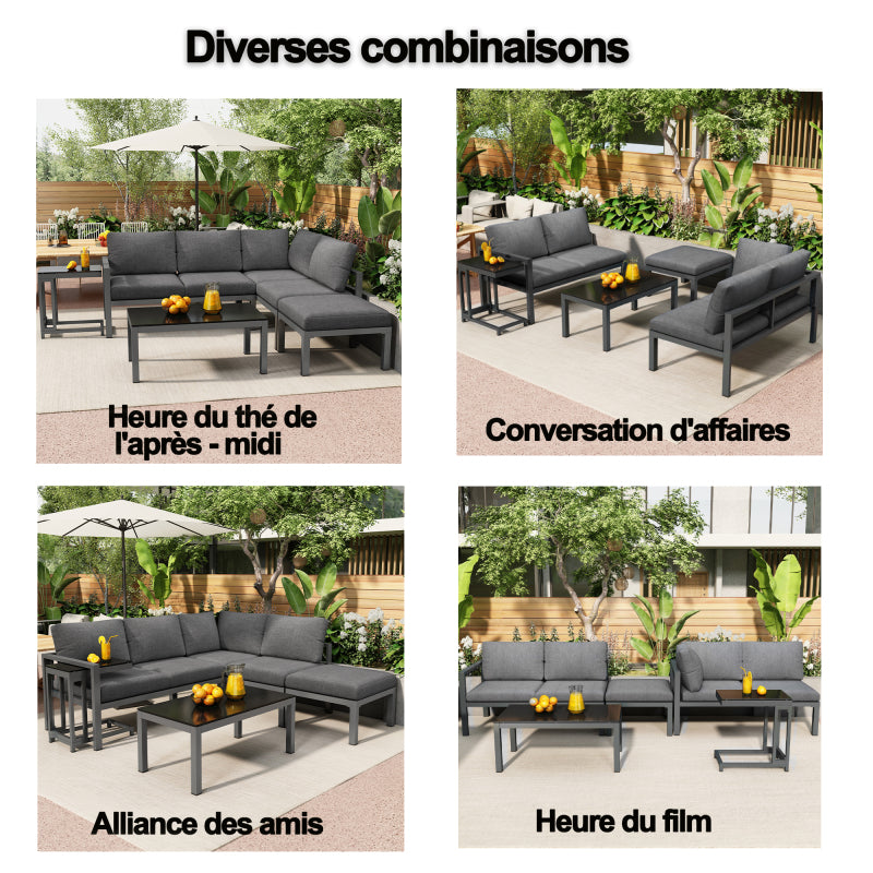 Garten Loungesessel Set, Eckloungesessel, Gartenmöbel für 4-5 Personen, mit Beistell- und Couchtisch, wetterfeste Loungemöbel, grau, 5er Set, inkl. aller Kissen(preview sku:HW24018AAS)
