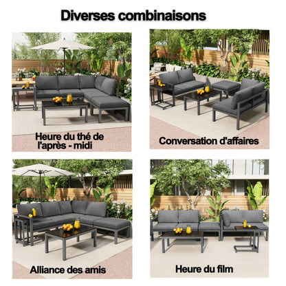 Garten Loungesessel Set, Eckloungesessel, Gartenmöbel für 4-5 Personen, mit Beistell- und Couchtisch, wetterfeste Loungemöbel, grau, 5er Set, inkl. aller Kissen(preview sku:HW24018AAS)