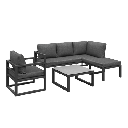 Seil-Gartenmöbel-Set, Garten-Lounge-Set, Ecksofa mit verzinktem Eisengestell, verstellbare Beine, inklusive aller Sitz- und Rückenkissen, grau