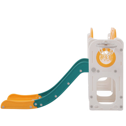 Bären Kinder 6-in-1 Rutsche mit einer Rutsche, zwei Plattformen, zwei Bodenschrankfächern, Basketballkorb und Treppe - Hochdichtes Polyethylen (Ozeanbälle nicht enthalten