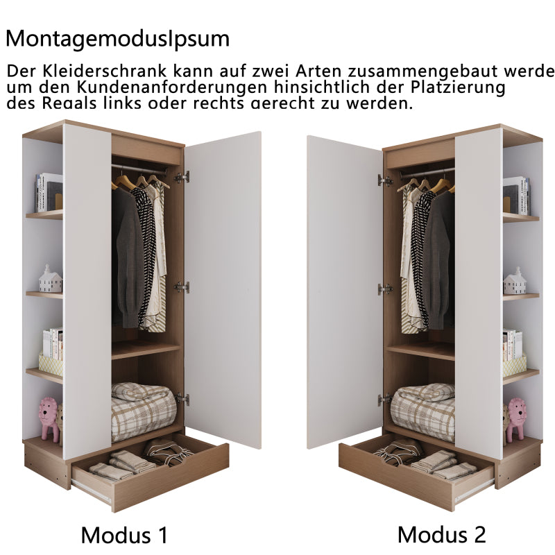 Kleiderschrank 70*40*170cm, eintürige Ausführung, mit Einlegeböden und Schubladen, weiß