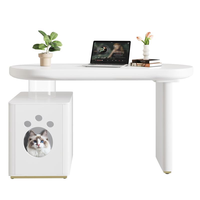 Schreibtisch mit Haustierbett, komplett lackiert, abgerundete Kurven, 5 cm dicke Beine, stabil und modern, Haustiergrößen M–XL
