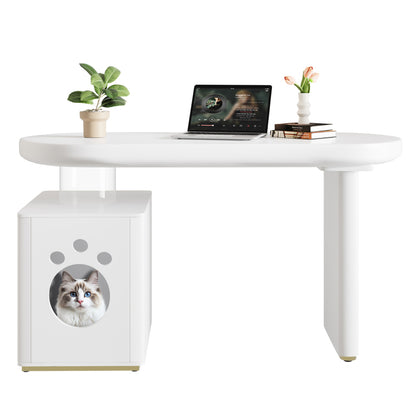 Schreibtisch mit Haustierbett, komplett lackiert, abgerundete Kurven, 5 cm dicke Beine, stabil und modern, Haustiergrößen M–XL