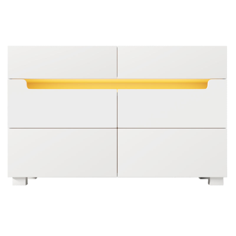 Kommode, Sideboard Holz mit 6 Schubladen, LED Beleuchtung (App Control), Mehrzweckschrank für Wohnzimmer und Schlafzimmer, 71 x 120 x 40 cm, Weiß
