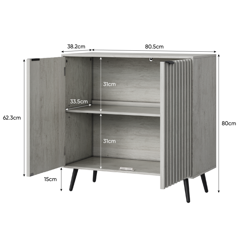 Seitenschrank mit Nutentwurf, unabhängiger Buffetschrank mit verstellbarem Regal, passend für Wohnzimmer, Flur, Eingang, Grau