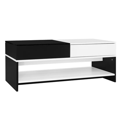 Moderner Couchtisch mit 2 Schubladen – Schwarz-Weiß-Design, Stauraum, Hochglanz-Tischplatte, 100 cm lang