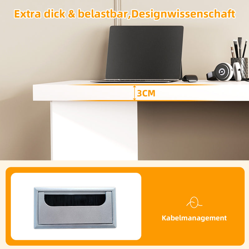 Eckschreibtisch mit integriertem Tierhaus, L-förmig oder einteilig, flexible Montage, Eckschreibtisch für Home Office mit XL-Tierhöhle, White