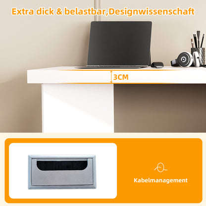 Eckschreibtisch mit integriertem Tierhaus, L-förmig oder einteilig, flexible Montage, Eckschreibtisch für Home Office mit XL-Tierhöhle, White