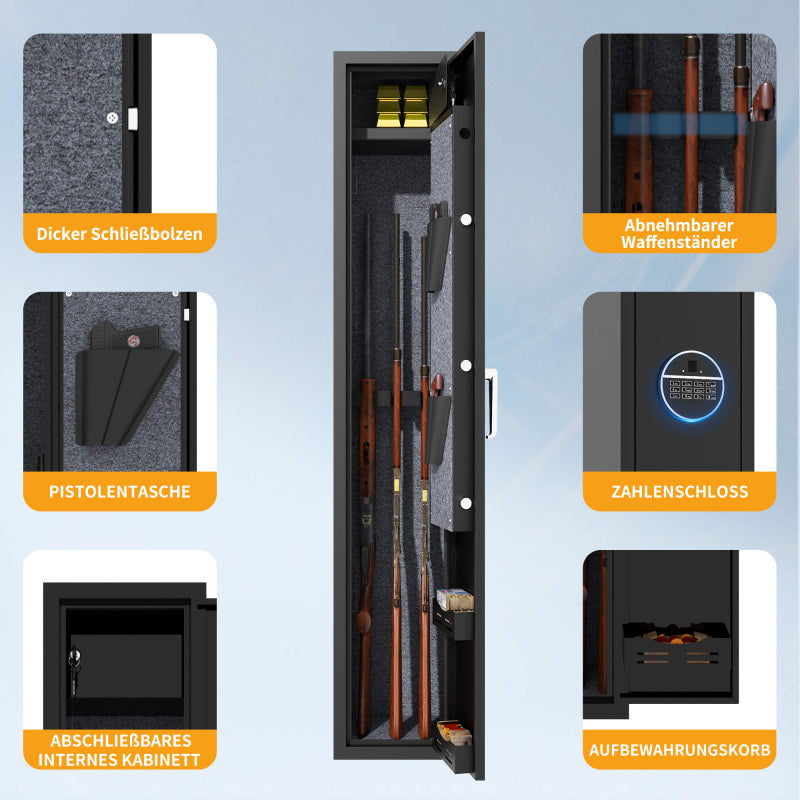 Gewehrschrank für 3 Langwaffen, Gewehrsafe für Gewehre und Pistolen, Schrotflinten-Safe, Schnellzugriff. Geeignet zur sicheren Aufbewahrung von Langwaffen und Schuss. H138 cm × B25 cm ×T25 cm