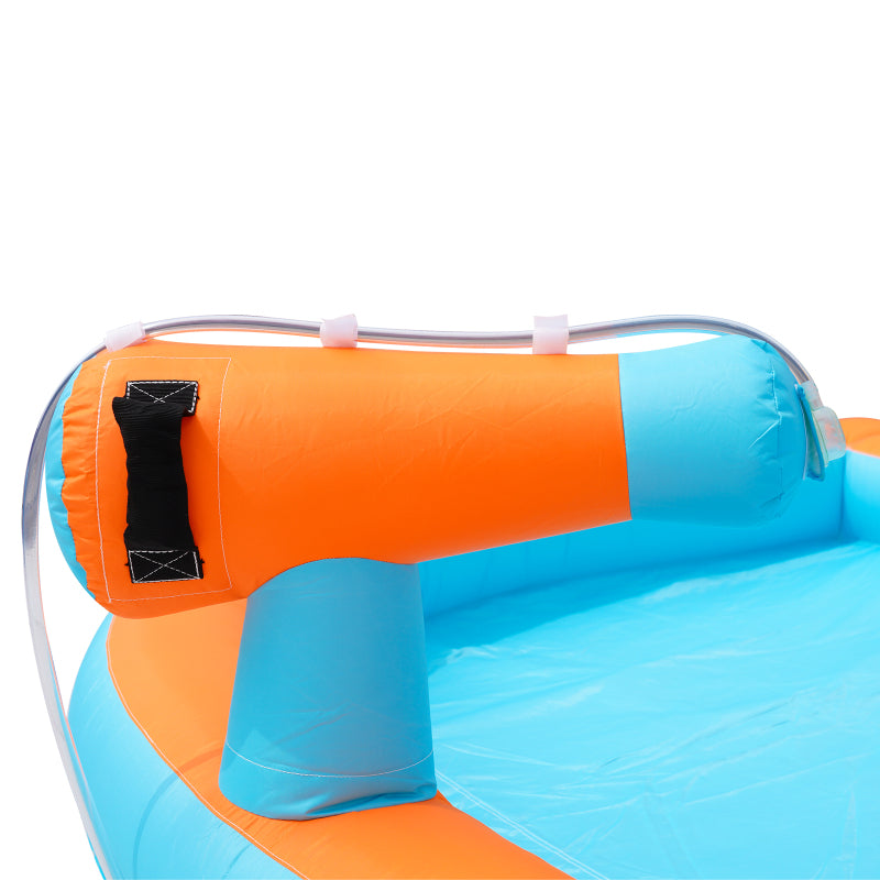 [Multifunktionale Outdoor-Hüpfburg] Mit Gebläse, Wasserrutsche + Trampolin + Basketballkorb + Wasserpistole, 2 Poolbereiche, 1 große und 1 kleine Rutsche, für trockene und nasse Nutzung, ein Wasserpar