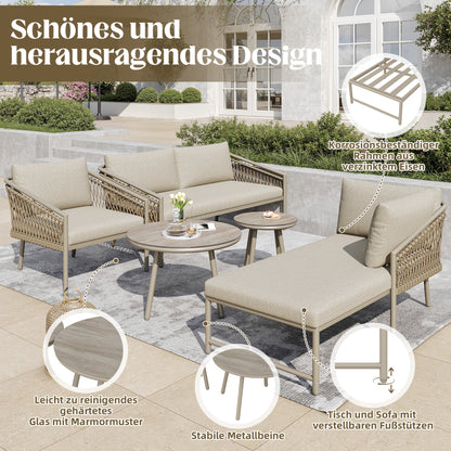 Garten Lounge Set, Seil Gartenmöbel Set, Modernes Outdoor Sofa Set Handgewebtes Seil, Inklusive Aller Sitz- Und Rückenkissen, Balkonset, Garten Und Terrasse, Khaki