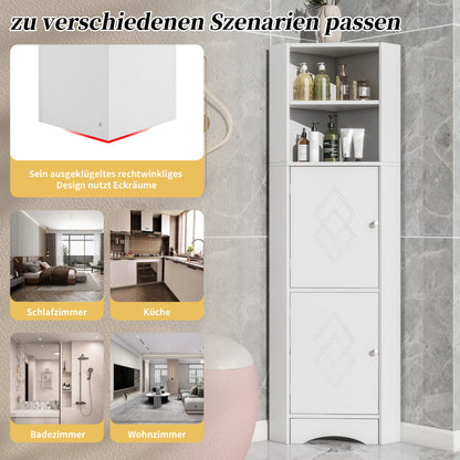 Badschrank, Badmöbel, Eckschrank mit zwei Ablagefächern, offenes Fach mit verstellbarem Einlegeboden,36.5 x 36.5 x 155 cm, weiß