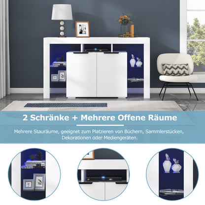Hochglanz-LED-Sideboard, Küchenschrank, Schrank, Buffet-Aufbewahrung, Servertisch mit LED-Leuchten, Hochglanz-Buffetschrank mit 4 Glasböden und 2 Tür, Vitrine für Wohnzimmer, Eingangsbereich