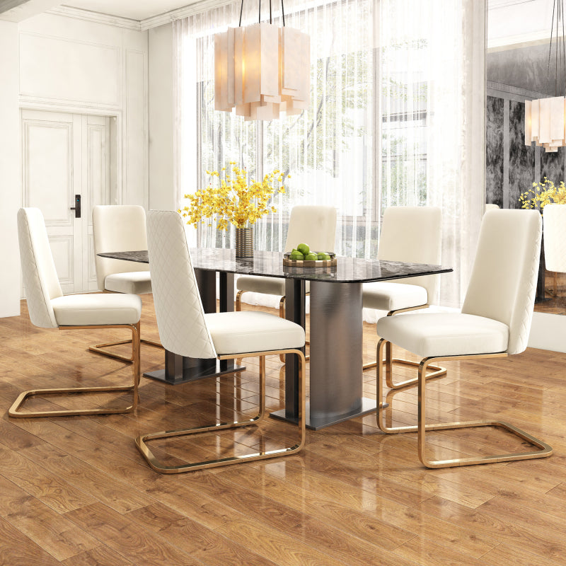 Samt-Esszimmerstuhl, 2er-Set, Lounge-Sessel, Diamant-Rücken-Design, mit goldfarbenen Metall-Stützbeinen, Beige