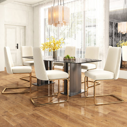 Samt-Esszimmerstuhl, 2er-Set, Lounge-Sessel, Diamant-Rücken-Design, mit goldfarbenen Metall-Stützbeinen, Beige