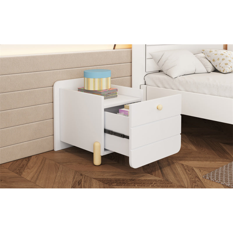 Nachttisch mit 1 Schublade, geräuschlose Auszüge mit Einlegeböden, feine holzfarbene Füße, Stauraum im Wohn- und Schlafzimmer, einzigartiges und minimalistisches Design, Weiß