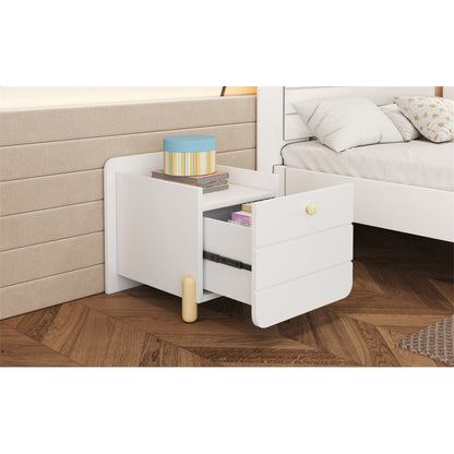 Nachttisch mit 1 Schublade, geräuschlose Auszüge mit Einlegeböden, feine holzfarbene Füße, Stauraum im Wohn- und Schlafzimmer, einzigartiges und minimalistisches Design, Weiß