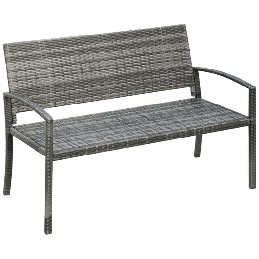 Gartenbank Rattan Optik Parkbank mit Stahlrahmen für 2 Personen Balkonbank bis 320 kg belastbar Grau Gartenmöbel