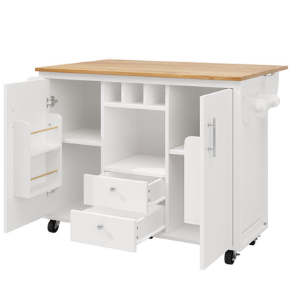 Kücheninsel Buffetschrank 120x73x92cm Küchenwagen mit klappbarer Arbeitsplatte Gewürzregal Weinregal und verstellbaren Ablagen Weiß