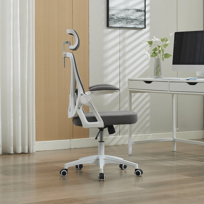 Ergonomischer Netz-Bürostuhl mit verstellbarer Lendenstütze und Kopfstütze – Hochlehner-Exekutive Schreibtischstuhl für Zuhause/Büro. Grau
