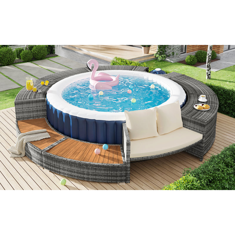 Garten-Lounge-Set mit runder Couch, Gartenmöbel-Set, Lounge-Set, für Whirlpool und Pool, mit verstellbaren Füßen, inklusive Kissen, Möbel für Terrasse, Garten oder Poolbereich(previous sku:HW00004AAA)
